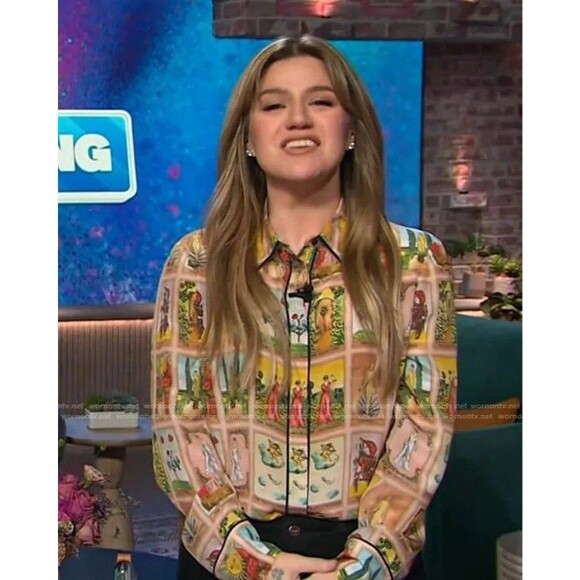 Alice + Olivia Alfie Tarot Card Silk Button Down Blouse Mystical Print Shirt XS - Picture 7 of 7